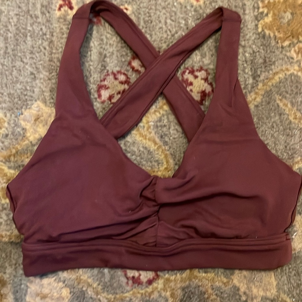 Maroon ruched front aerie sports bra, XS